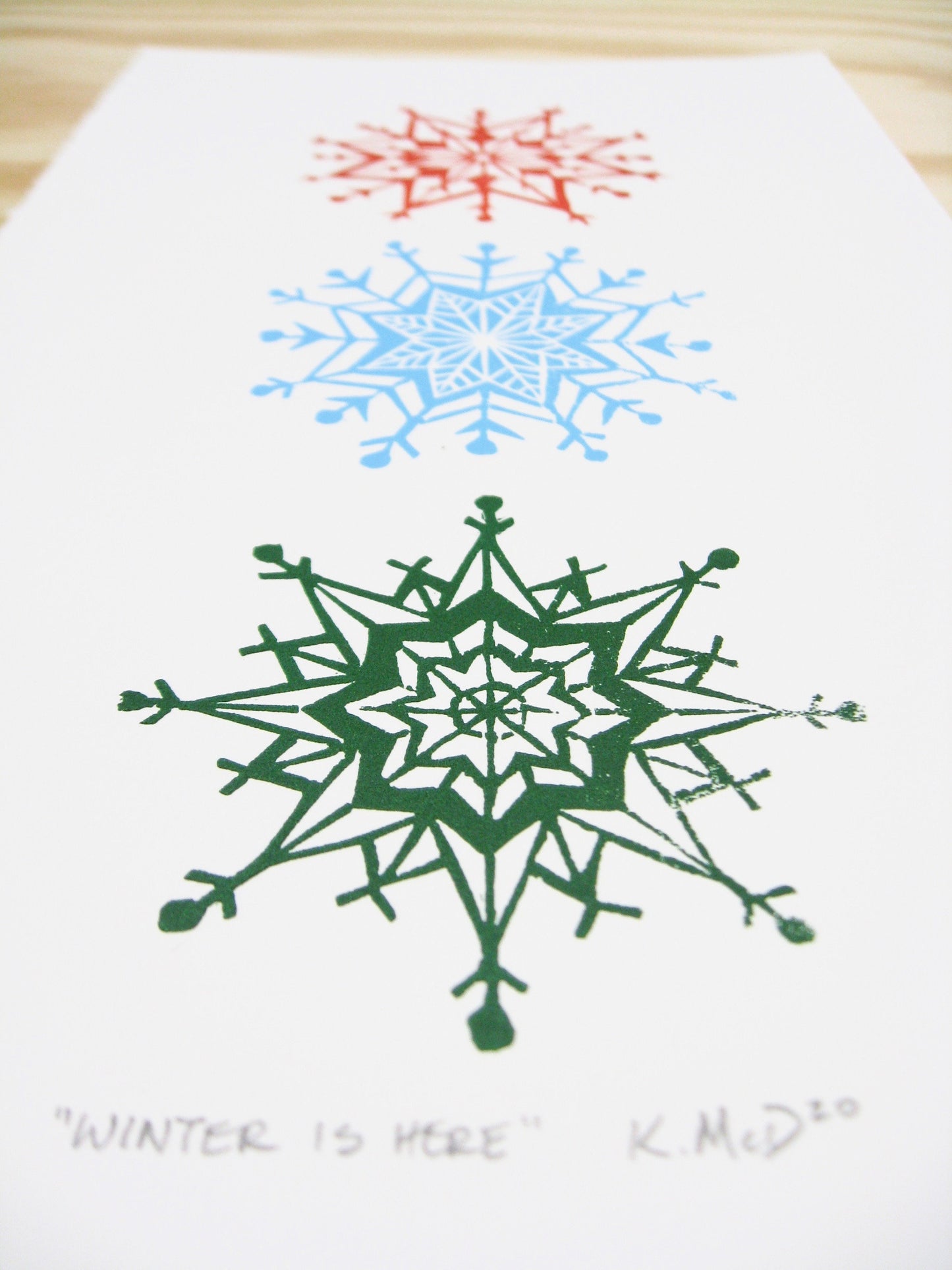 Winter is Here snowflakes - multi-woodblock print (6.5x12")