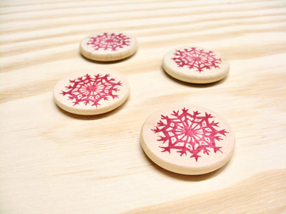 Snowflake Magnets - hand stamped wood (set of 4)