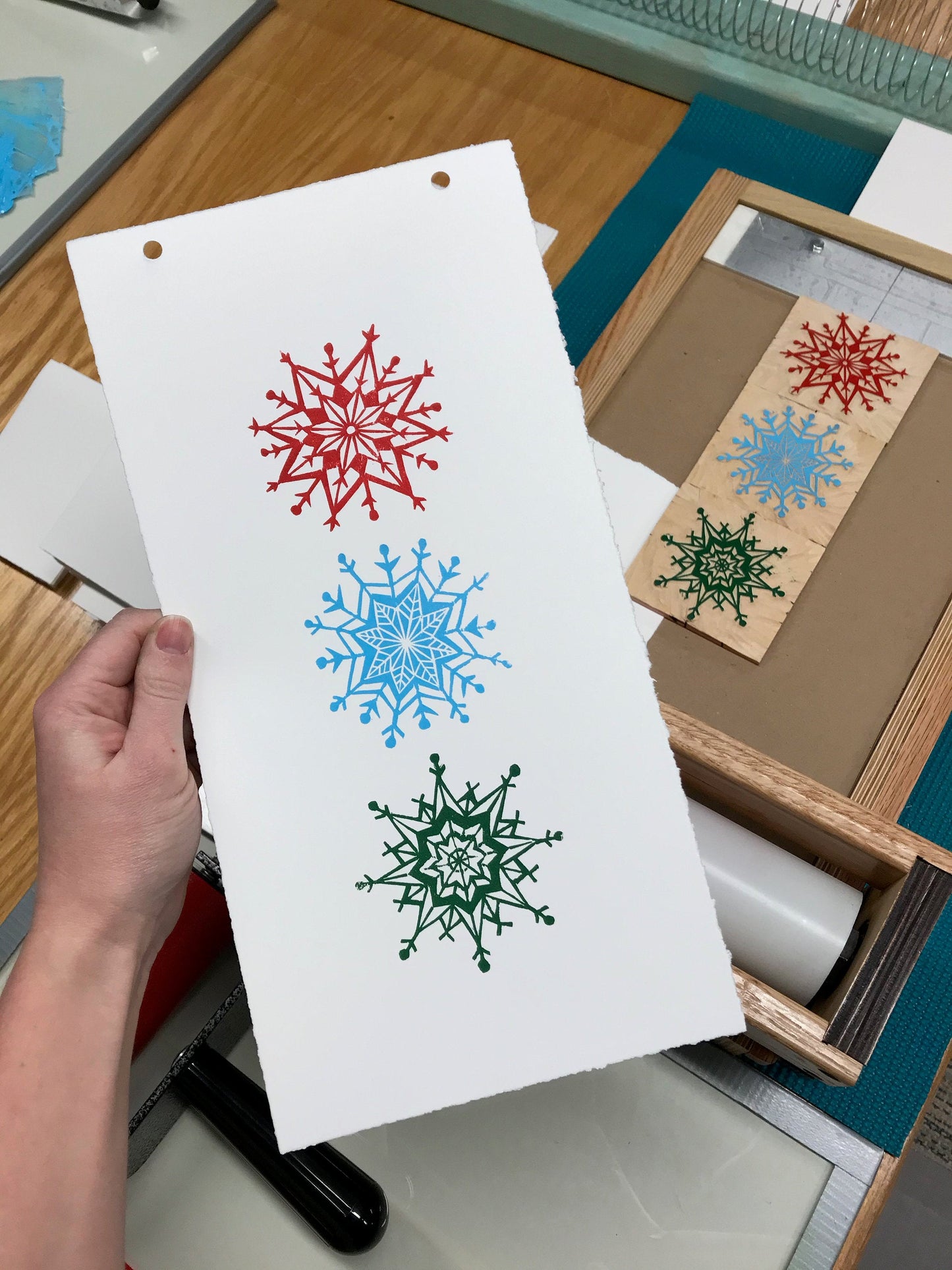 Winter is Here snowflakes - multi-woodblock print (6.5x12")