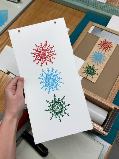 Winter is Here snowflakes - multi-woodblock print (6.5x12")