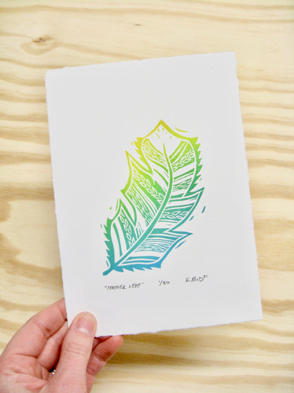 Feather Leaf - woodblock print (5x7")