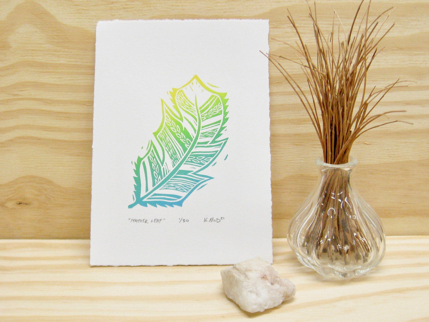 Feather Leaf - woodblock print (5x7")