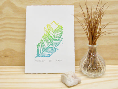 Feather Leaf - woodblock print (5x7")