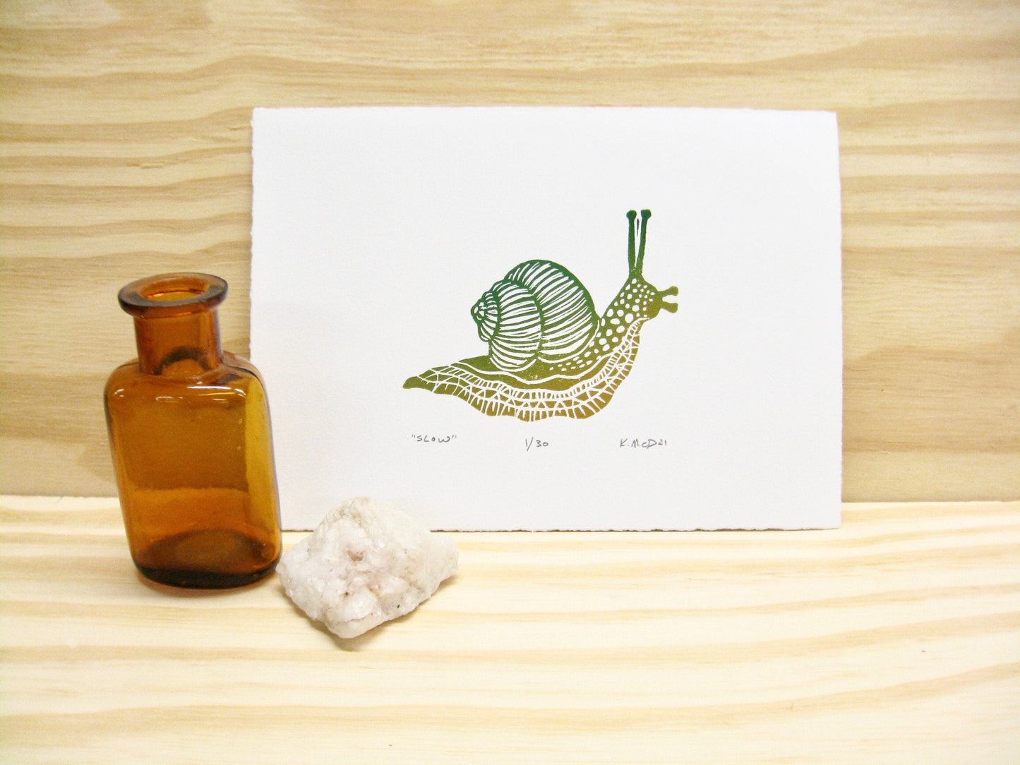 Slow Snail - woodblock print (5x7")