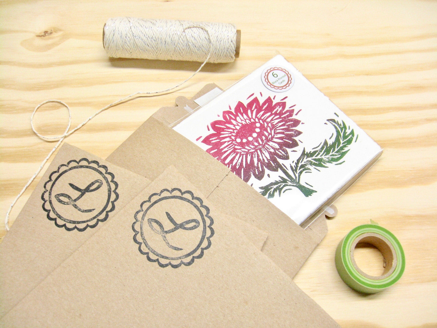 Magenta Flower single card - woodblock printed