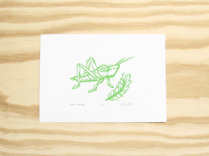 Grass Hopper - woodblock print (5x7")