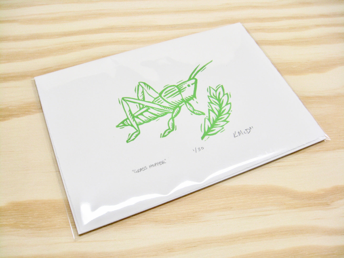 Grass Hopper - woodblock print (5x7")