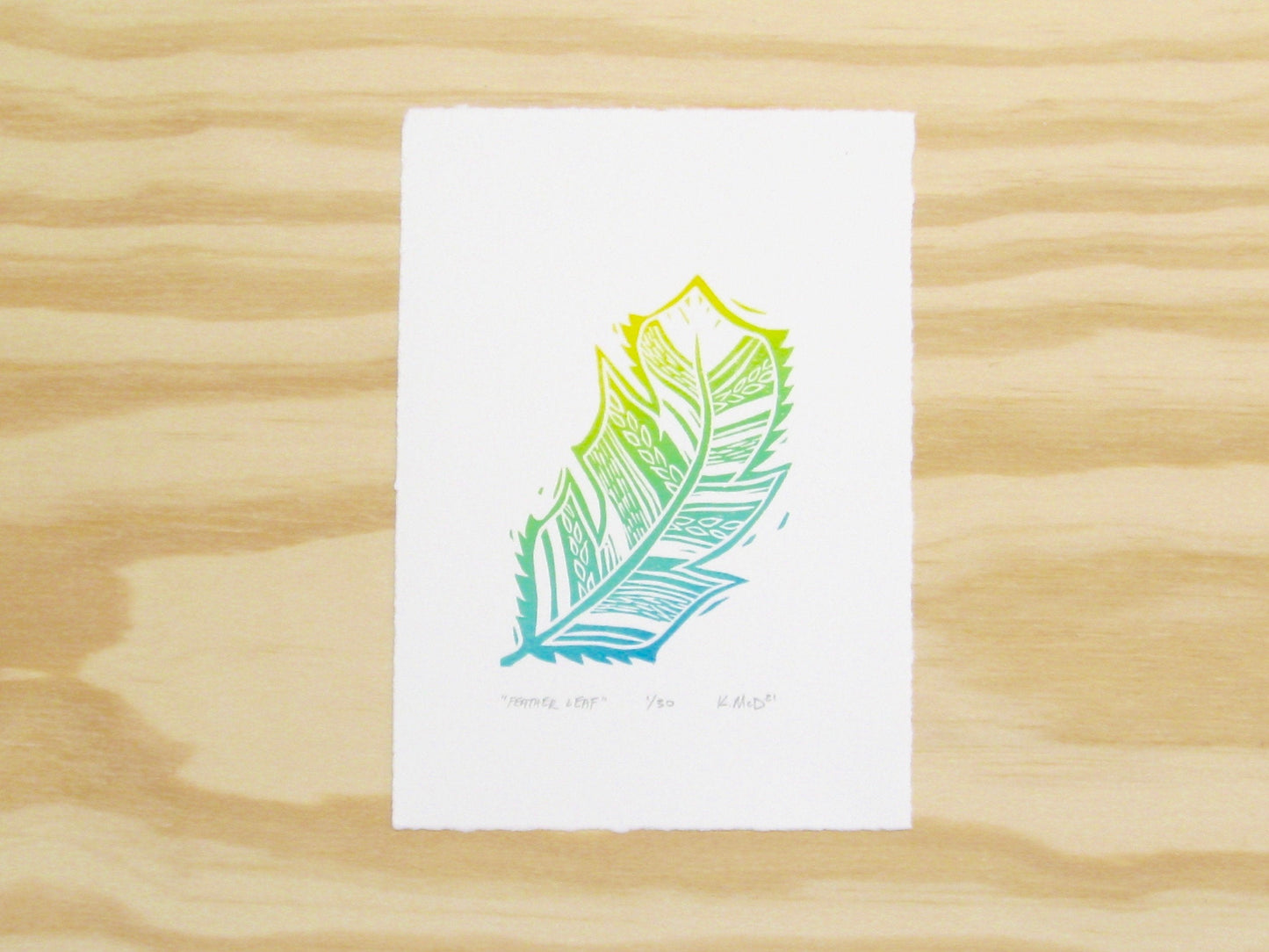 Feather Leaf - woodblock print (5x7")