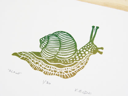 Slow Snail - woodblock print (5x7")