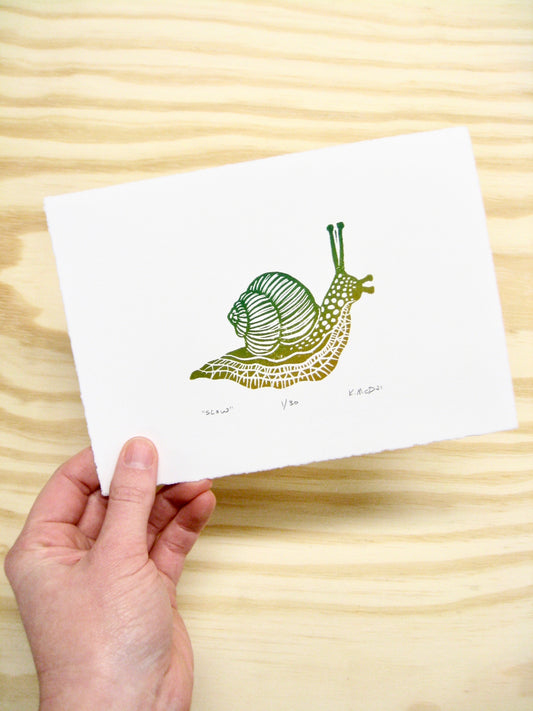 Slow Snail - woodblock print (5x7")