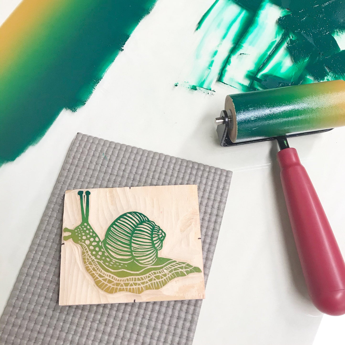 Slow Snail - woodblock print (5x7")