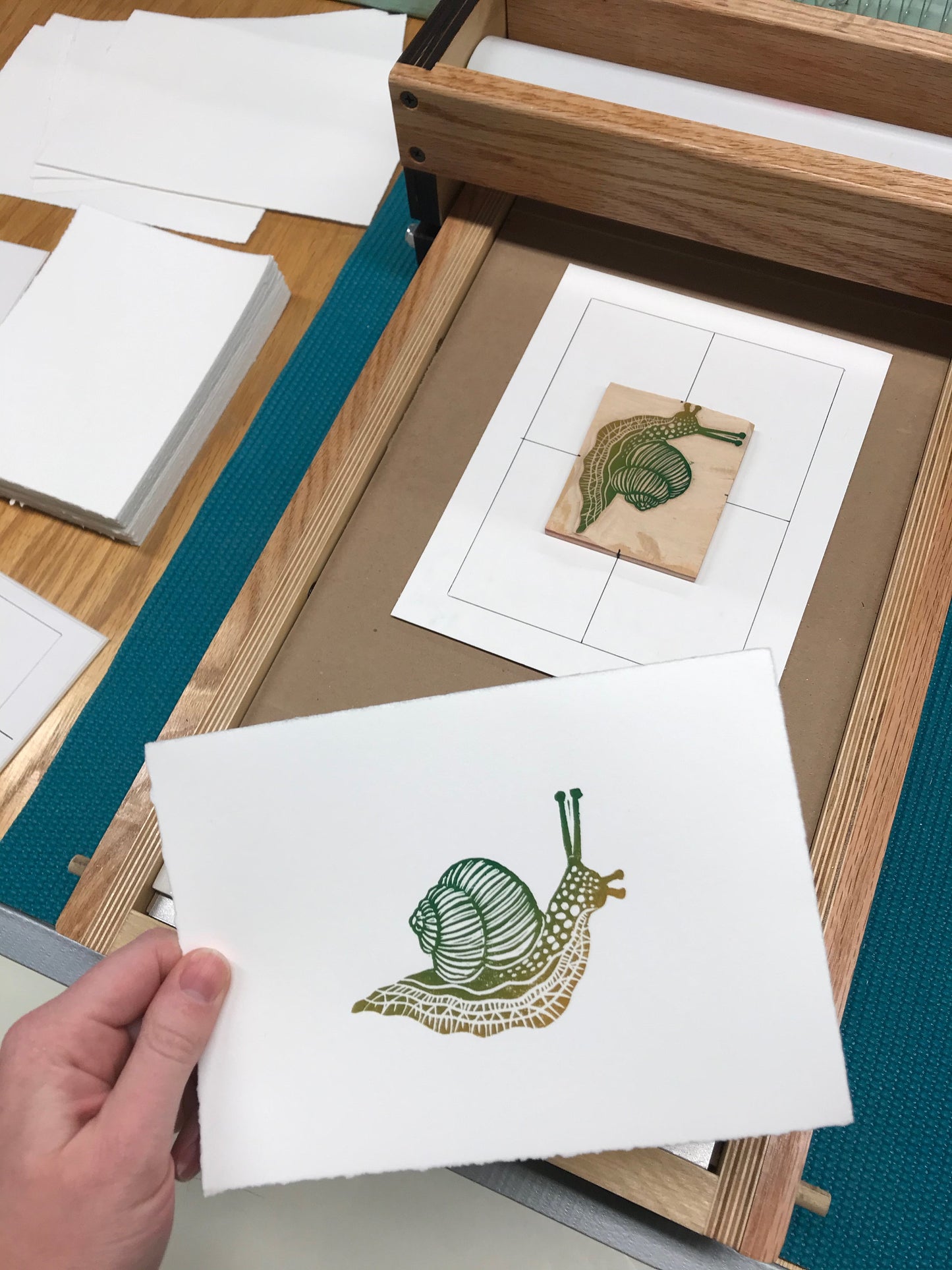 Slow Snail - woodblock print (5x7")