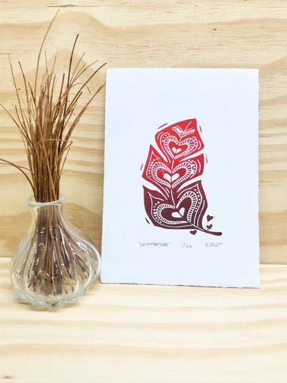 Love Feather - woodblock print (5x7")