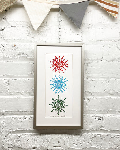 Winter is Here FRAMED - multi-woodblock print (7.5x13")
