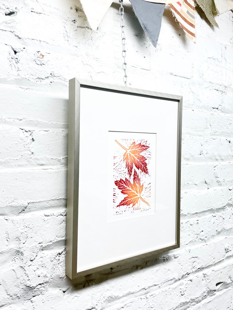 Silver Maple leaves FRAMED - woodblock print (11x14”)