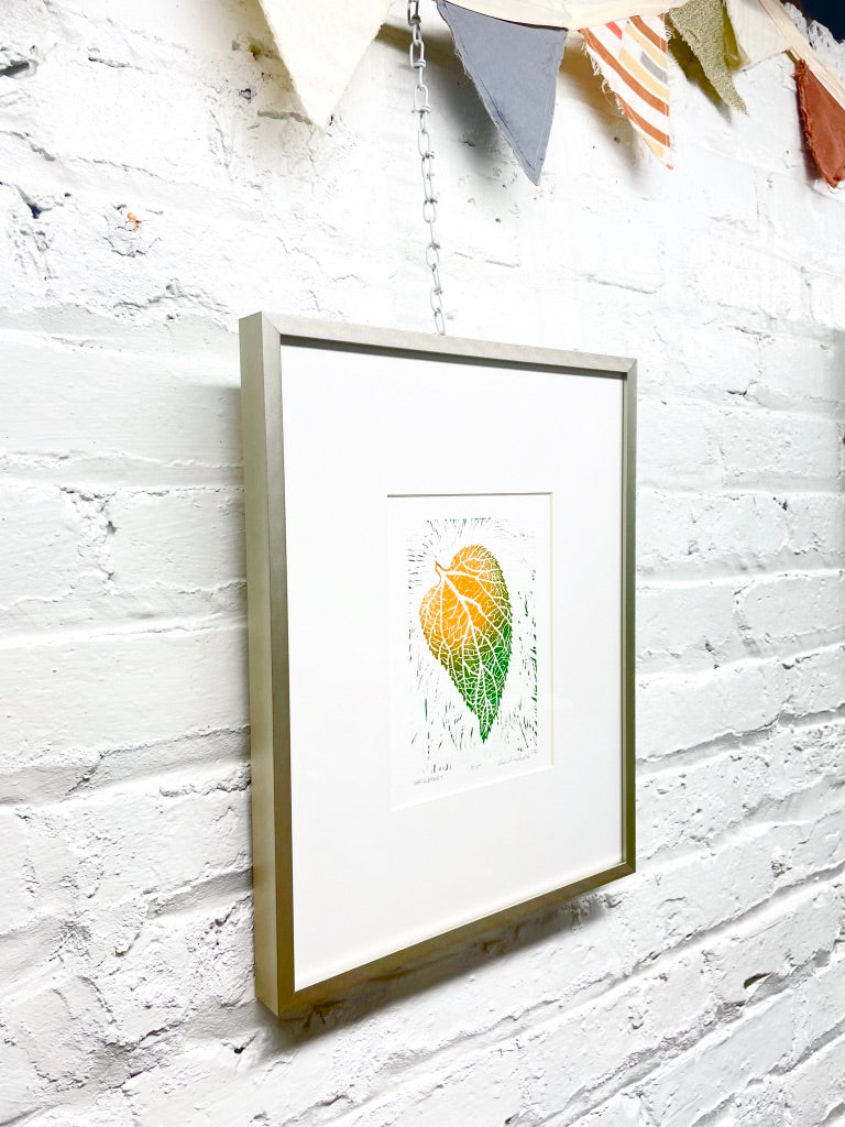 Hackberry leaf FRAMED - woodblock print (11x14”)