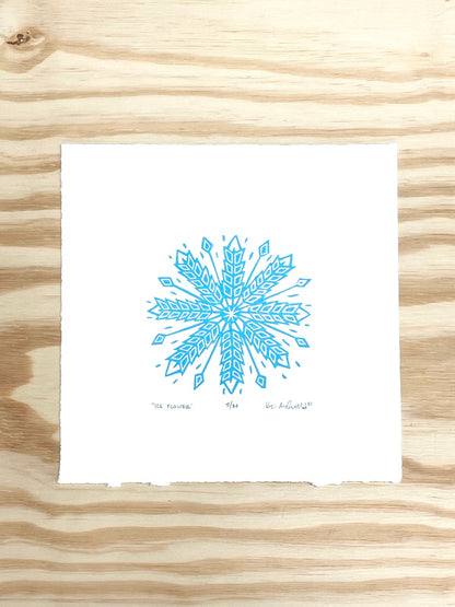 Ice Flower snowflake - woodblock print (8x8")