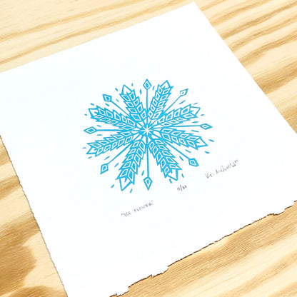 Ice Flower snowflake - woodblock print (8x8")