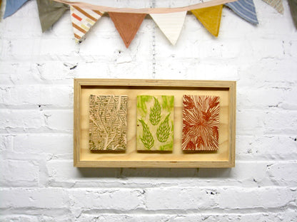 Cycle of Growth FRAMED WOODBLOCK - hand carved original printers blocks with metal framed prints - collector's item
